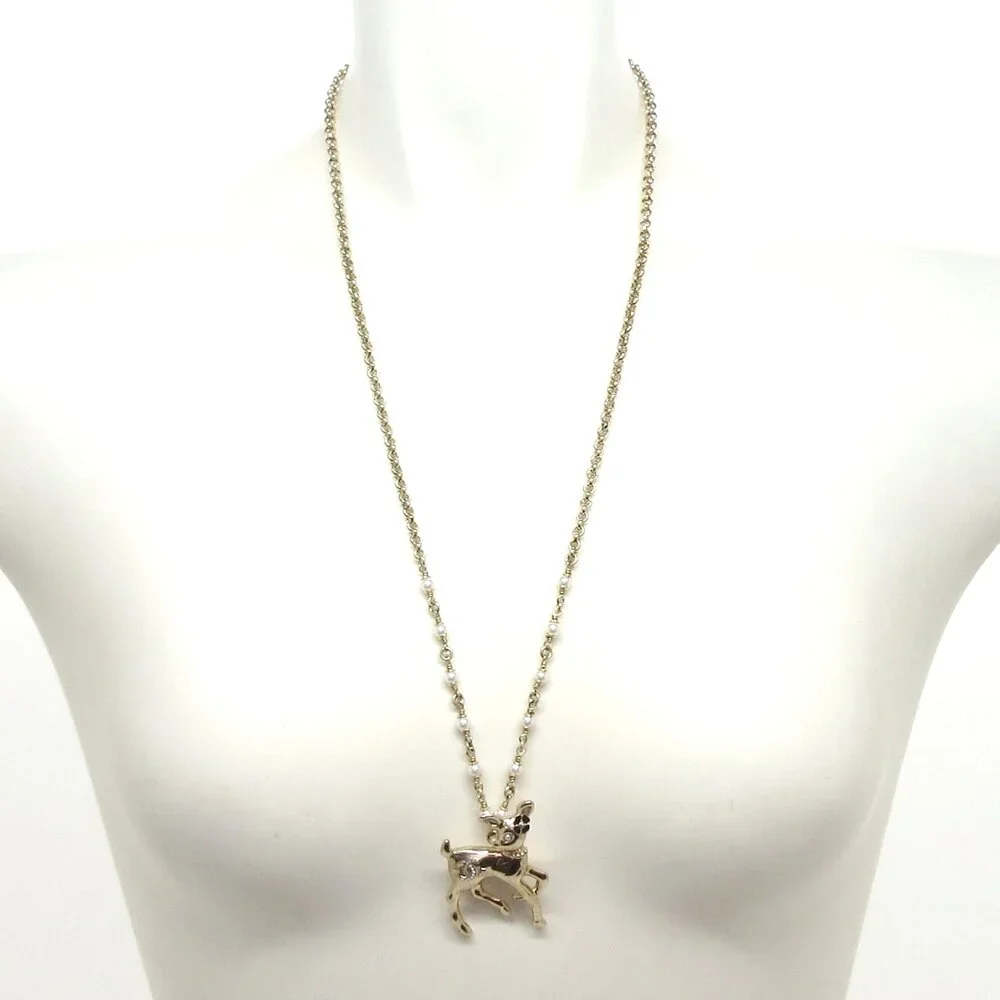 Chanel Necklace Gold Black Hardware Rhinestones